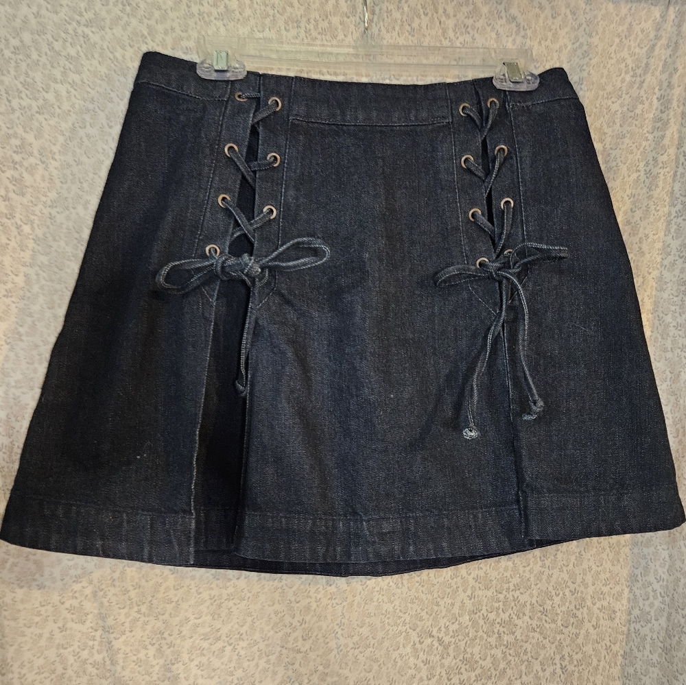 Free People Denim Lace Up Skater Skirt